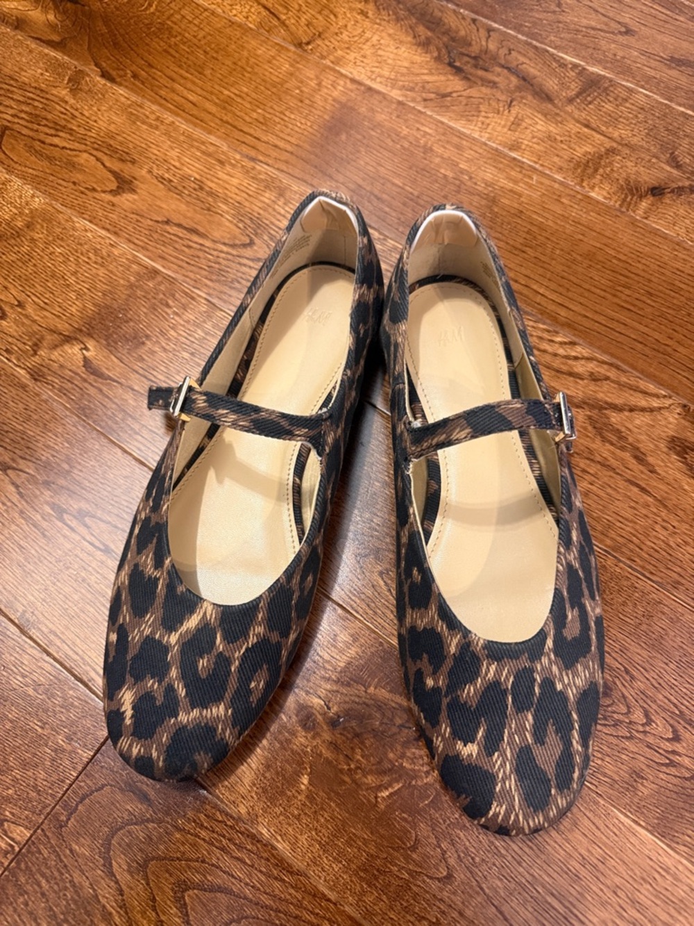 Leopard Print Mary Jane Flats - Brown/Black